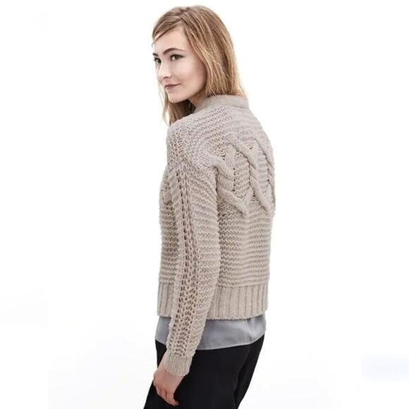Banana Republic Fisherman Cable Knit Sweater Merino Wool Classic Tan Beige Small - Picture 7 of 14